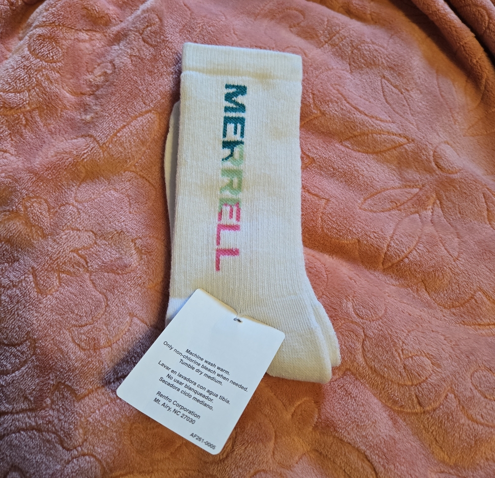 Merrell White Crew Socks with Multicolor Logo